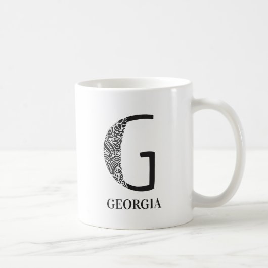 Modern Floral Black and White Initial G and Name Kaffeetasse (Rechts)