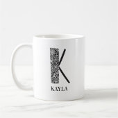 Modern Floral Black and White Initial K and Name Kaffeetasse (Links)