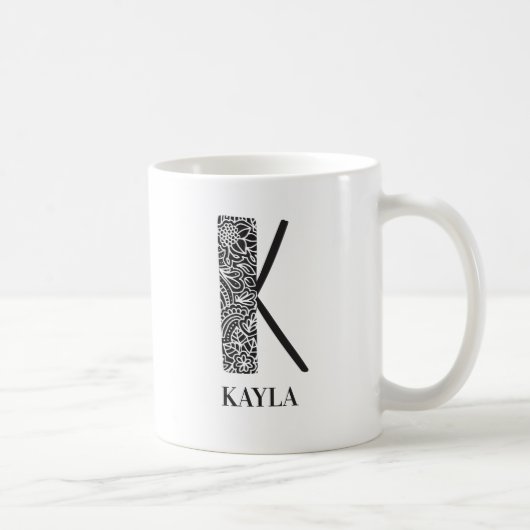 Modern Floral Black and White Initial K and Name Kaffeetasse (Rechts)