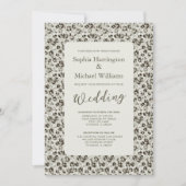 Modern Floral Black & White Wedding Invite QR Code Einladung (Vorderseite)