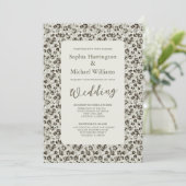 Modern Floral Black & White Wedding Invite QR Code Einladung (Stehend Vorderseite)