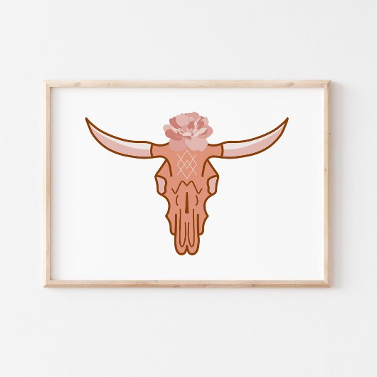 Modern floral Boho Kuh Skull Art Poster