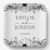 Modern Floral Botanical Border Wedding  Pappteller (Vorderseite)