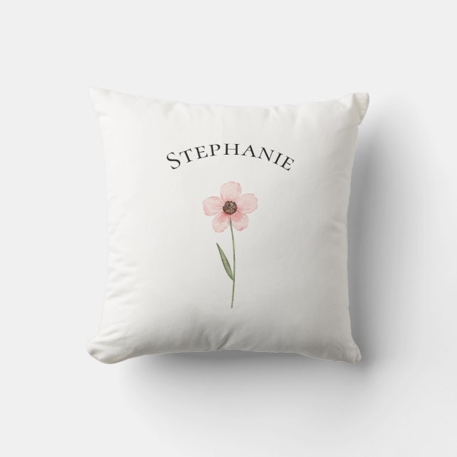 Modern Floral Botanical Simple Watercolor Name  Kissen (Vorderseite)