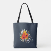Modern Floral Bouquet Monogram Blue Tasche (Rückseite)