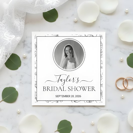 Modern Floral Bridal Shower Custom Photo Napkins Serviette