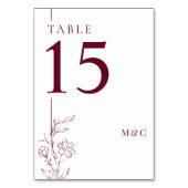 Modern Floral Burgundy and White Boho Wedding Tischnummer (Vorderseite)