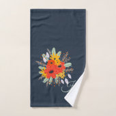 Modern Floral Burnt Orange Bouquet Monogram Blue Badhandtuch Set (Handtuch)