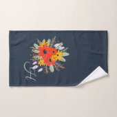 Modern Floral Burnt Orange Bouquet Monogram Blue Badhandtuch Set (Handtuch)