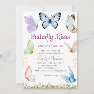 Modern Floral Butterfly Kisses Girl Baby Dusche Einladung