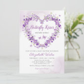 Modern Floral Butterfly Kisses Girl Baby Dusche Einladung (Stehend Vorderseite)