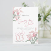 Modern floral Cattleya orchid dusty pink wedding Save The Date (Stehend Vorderseite)