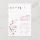 Modern Floral Chic Burgundy Wedding Details Begleitkarte (Vorderseite)