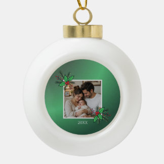 Modern Floral Christmas Photo Frame Keramik Kugel-Ornament