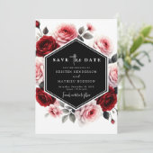 Modern Floral Crimson Red Wedding Save The Date (Stehend Vorderseite)