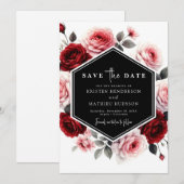 Modern Floral Crimson Red Wedding Save The Date (Vorne/Hinten)