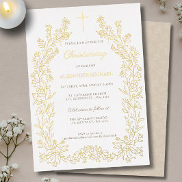 Modern Floral Cross Christening Baptism Folieneinladung