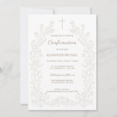 Modern Floral Cross Confirmation Einladung (Vorderseite)