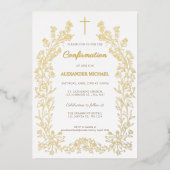Modern Floral Cross Confirmation Folieneinladung (Vorderseite)