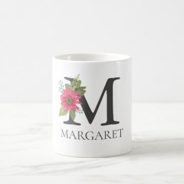 Modern Floral Customizable Monogrammed  Letter M Kaffeetasse