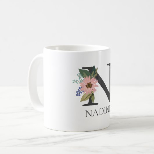 Modern Floral Customizable Monogrammed Letter N Kaffeetasse (Vorderseite Links)