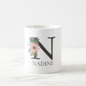 Modern Floral Customizable Monogrammed Letter N Kaffeetasse (Mittel)