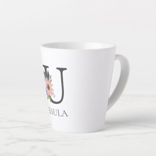 Modern Floral Customizable Monogrammed Letter U Milchtasse (Rechte Ecke)