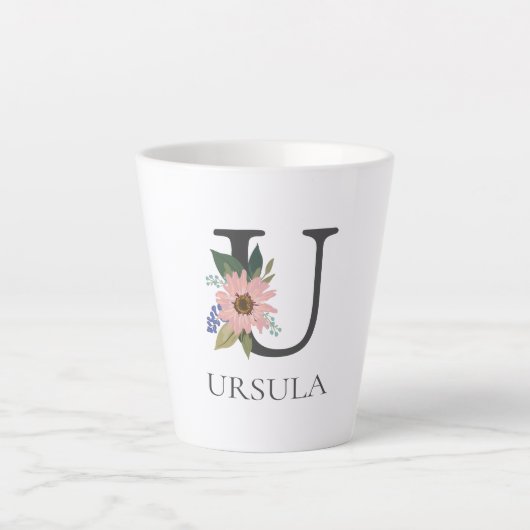 Modern Floral Customizable Monogrammed Letter U Milchtasse (Vorderseite)