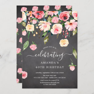 Modern Floral Drop Pink Peonies Geburtstagsparty I Einladung