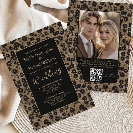 Modern Floral Elegant Black Wedding Invite QR Code Einladung