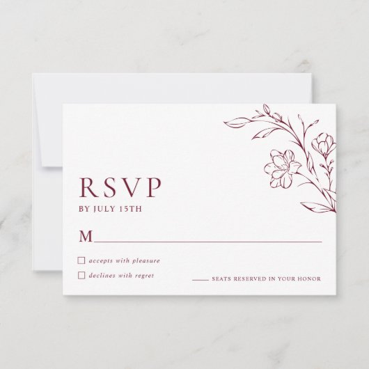 Modern Floral Elegant Burgundy Wedding RSVP Card (Vorderseite)