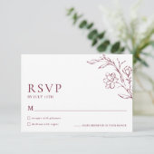 Modern Floral Elegant Burgundy Wedding RSVP Card (Stehend Vorderseite)