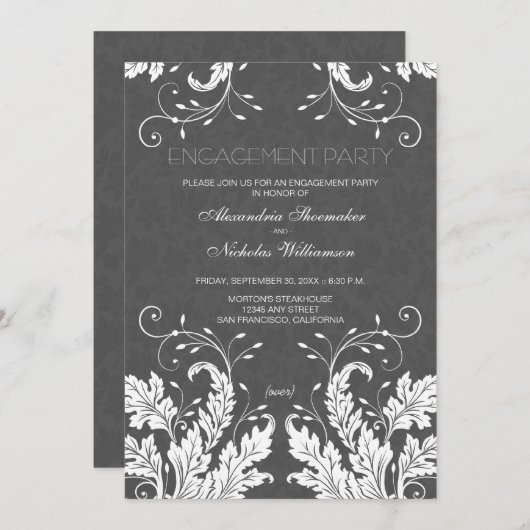 Modern Floral Engagement Party Invite (weiß) Einladung (Vorne/Hinten)