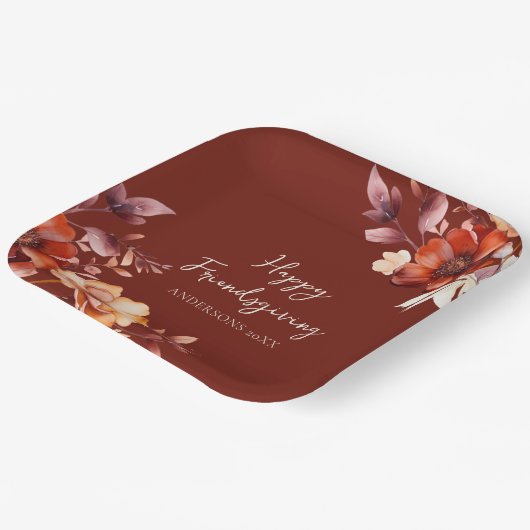 Modern Floral Friendsgiving Pappteller (Gewinkelt)