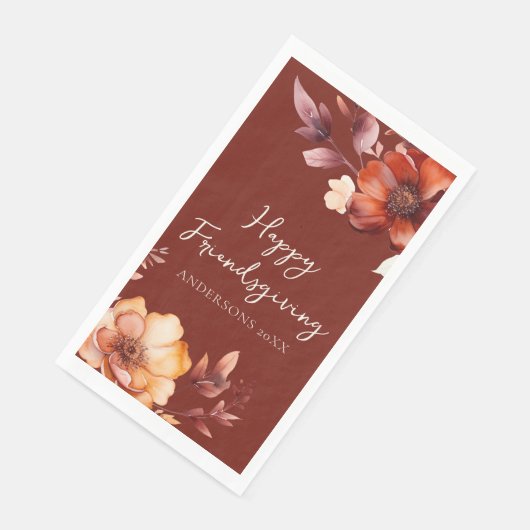 Modern Floral Friendsgiving  Serviette (Ecke)
