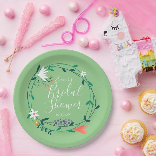 Modern Floral Garland Elegantes Script Brautparty Pappteller (Party)