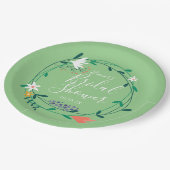 Modern Floral Garland Elegantes Script Brautparty Pappteller (Schrägansicht)