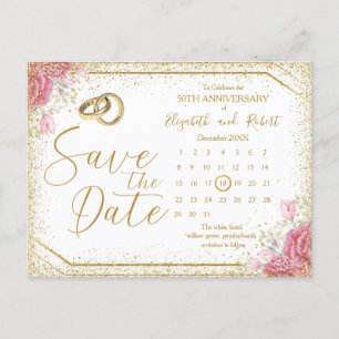 Modern Floral Gold 50 Jahre Jubiläum Save the Date Ankündigungspostkarte