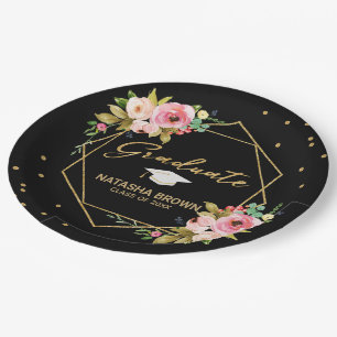 Modern Floral Gold Glitzer Geometrischer Abschluss Pappteller