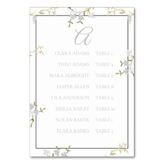 Modern Floral Grey Wedding Seating Chart Tischnummer (Vorderseite)