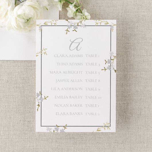 Modern Floral Grey Wedding Seating Chart Tischnummer