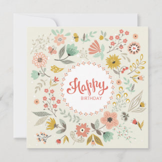Modern Floral Happy Birthday Card Karte