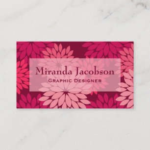 Modern Floral Kimono Print, Coral Pink & Burgund Visitenkarte