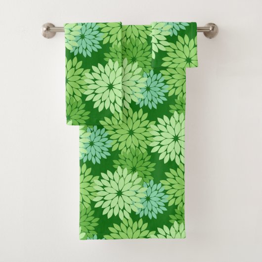 Modern Floral Kimono Print, Lime Green Badhandtuch Set (Insitu)