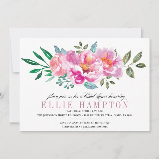 Modern Floral Lila Bridal Dusche Einladung (Vorderseite)