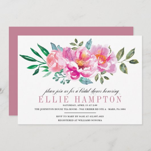 Modern Floral Lila Bridal Dusche Einladung (Vorne/Hinten)