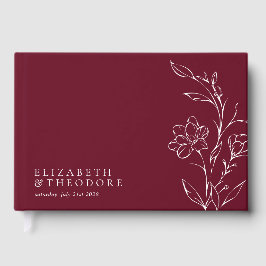 Modern Floral Line Art Elegant Burgundy Wedding Gästebuch