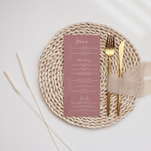 Modern Floral Mauve Wedding Menükarte