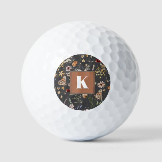 Modern Floral Monogram Golfball (Vorderseite)