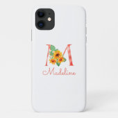 Modern Floral Monogram Sunflower Name m Case-Mate iPhone Hülle (Rückseite)